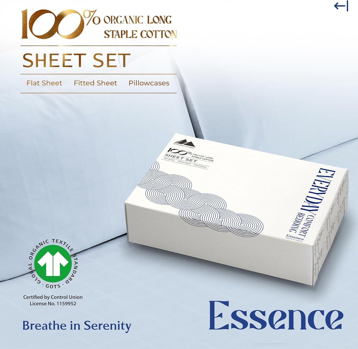 Mayfair Linen 100% Organic Cotton Percale Sheets Full Size - White Cotton Percale Sheets Full, 4 Piece Full Percale Sheet Sets, Soft & Crisp, Cooling Sheets, 16" Deep Pocket Hotel Sheets Full Size