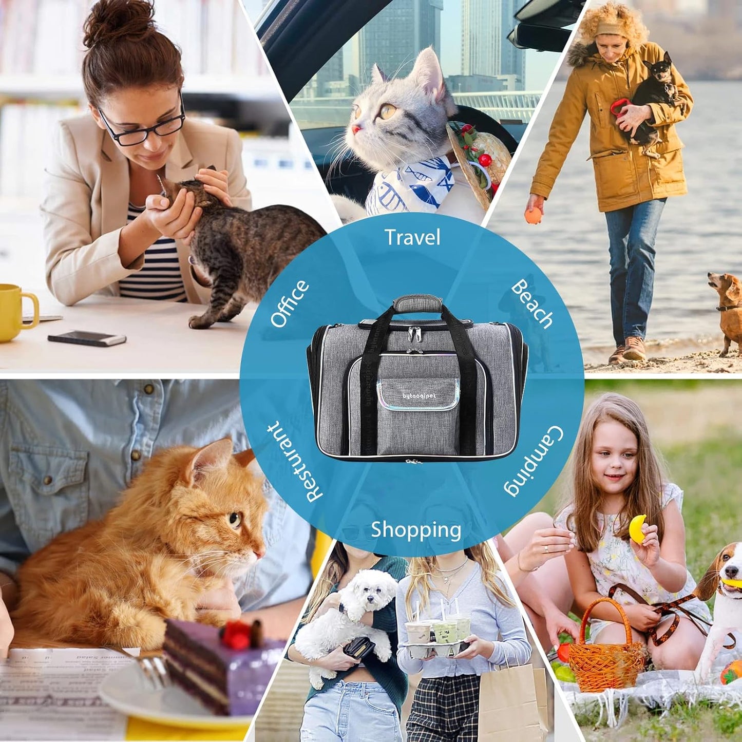 Cat Travel Bag 4 Sides Expandable Pet Carrier Airline Approved Folding Soft Sided Transport Tote Bag for cat