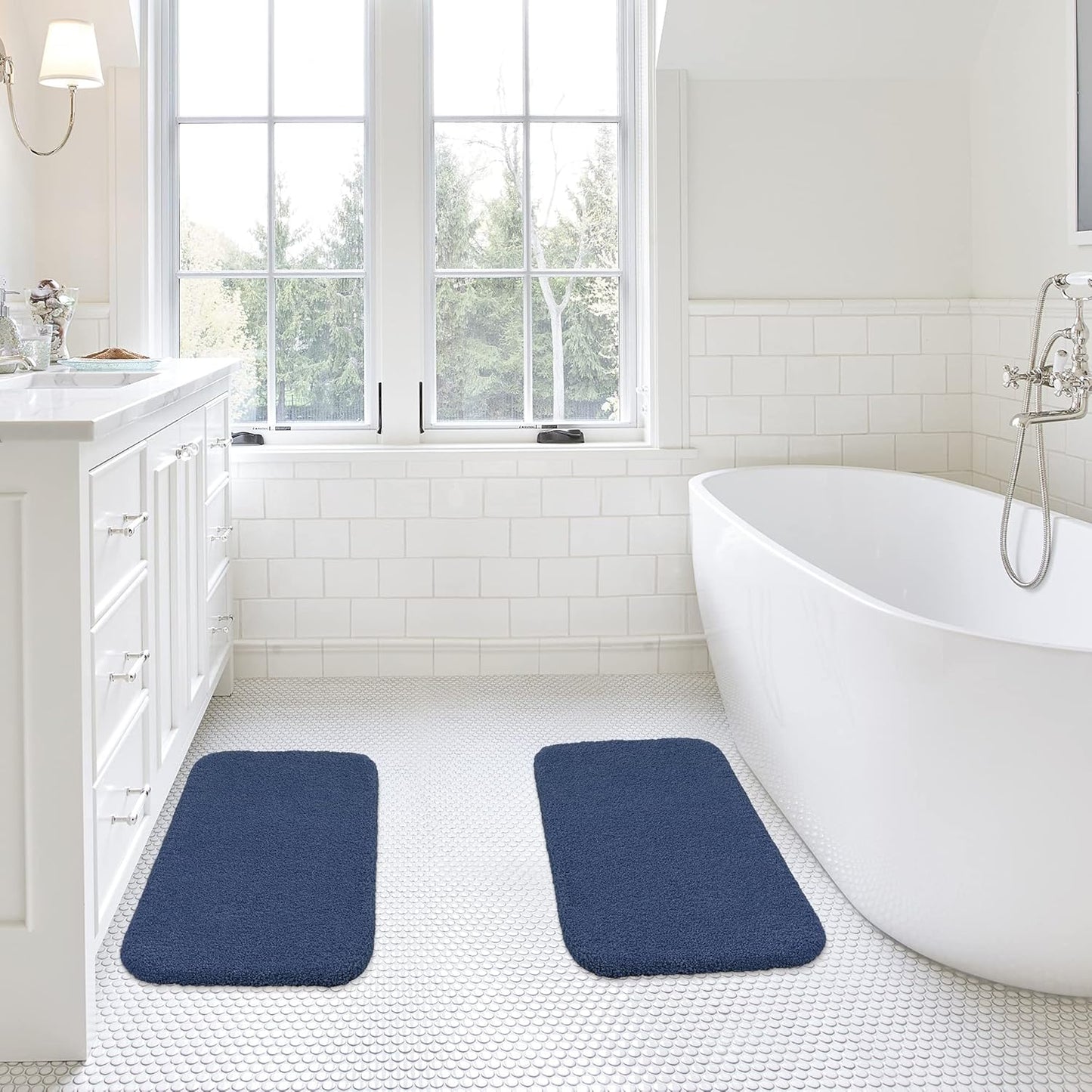 Bathroom Rugs Set 2 Pieces - Bath Rugs Ultra Soft Absorbent Non-Slip Fluffy Thick Microfiber Cozy Bath Mats Set for Tub Shower Bathroom Floors Accessories, 20"x32" & 16"x24" Set of 2 (Beige)