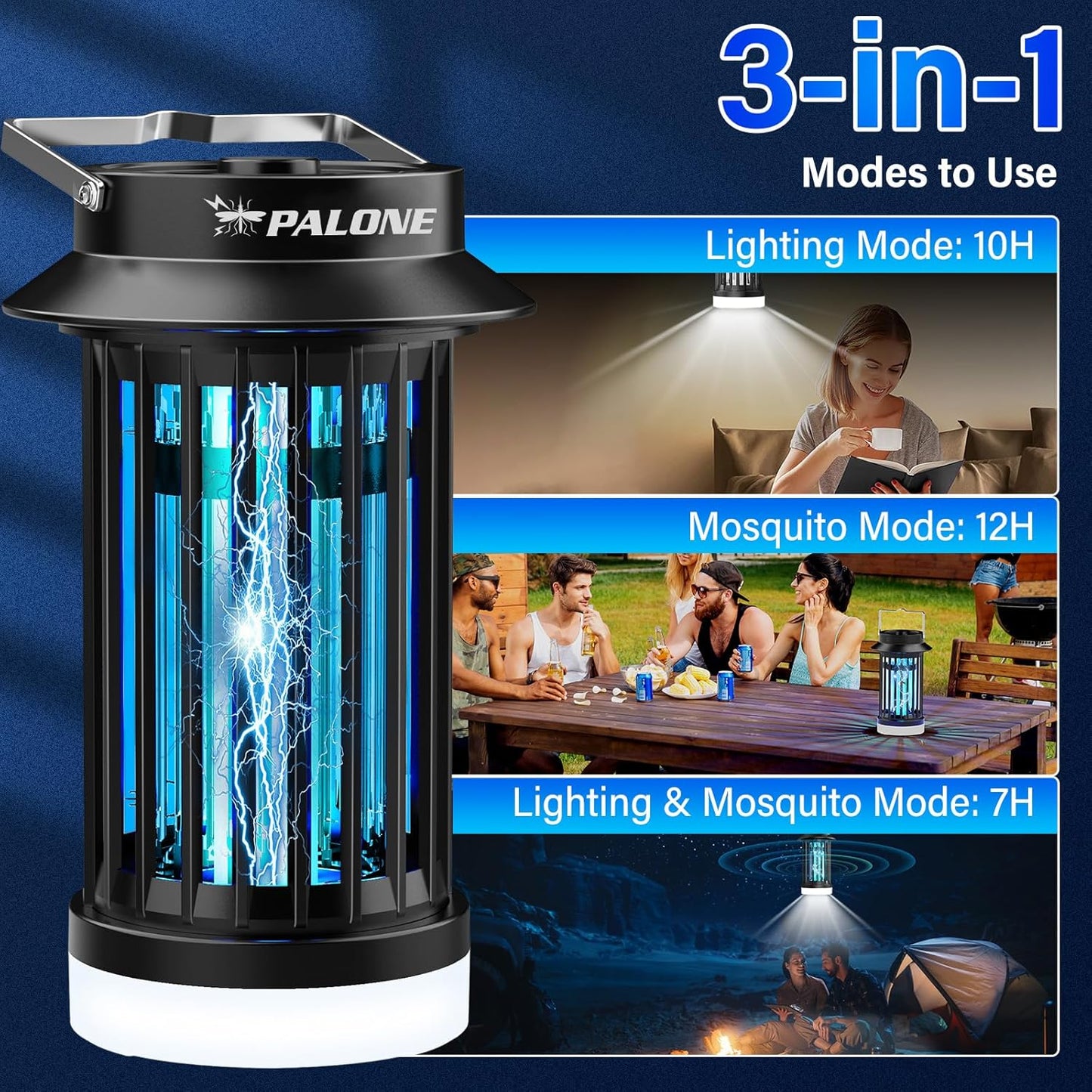 PALONE Bug Zapper, Electric Bug Zapper with 4200V,Indoor Bug Zapper with 2600mAh Used for 13 Hours, Portable Electric Flytrap,Outdoor Bug Zapper for Home,Backyard,Patio,Camping and Fishing