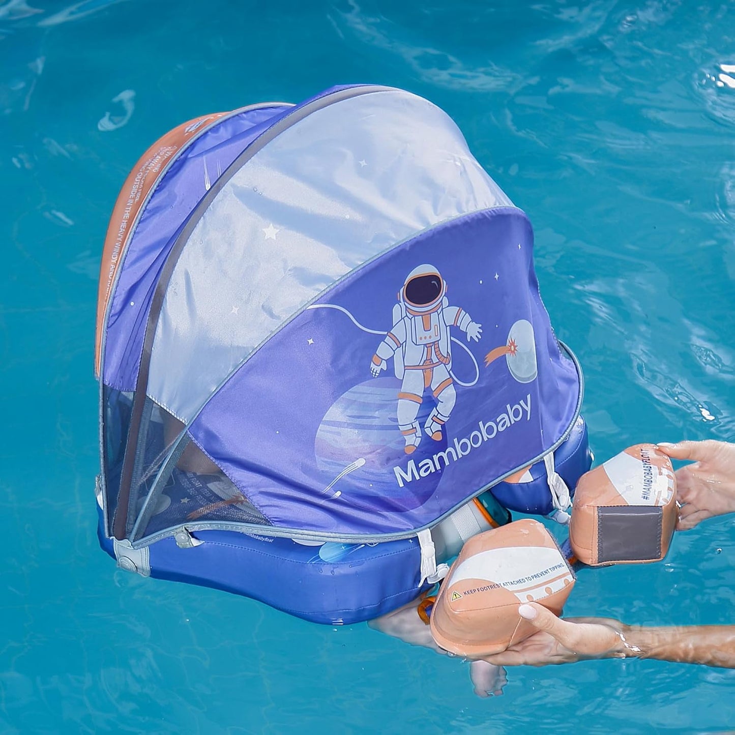 Mambobaby Baby Swim Float with Canopy, Non-Inflatable Solid Baby Float, Upgrade Soft Skin-Friendly Material Infant Swim Float