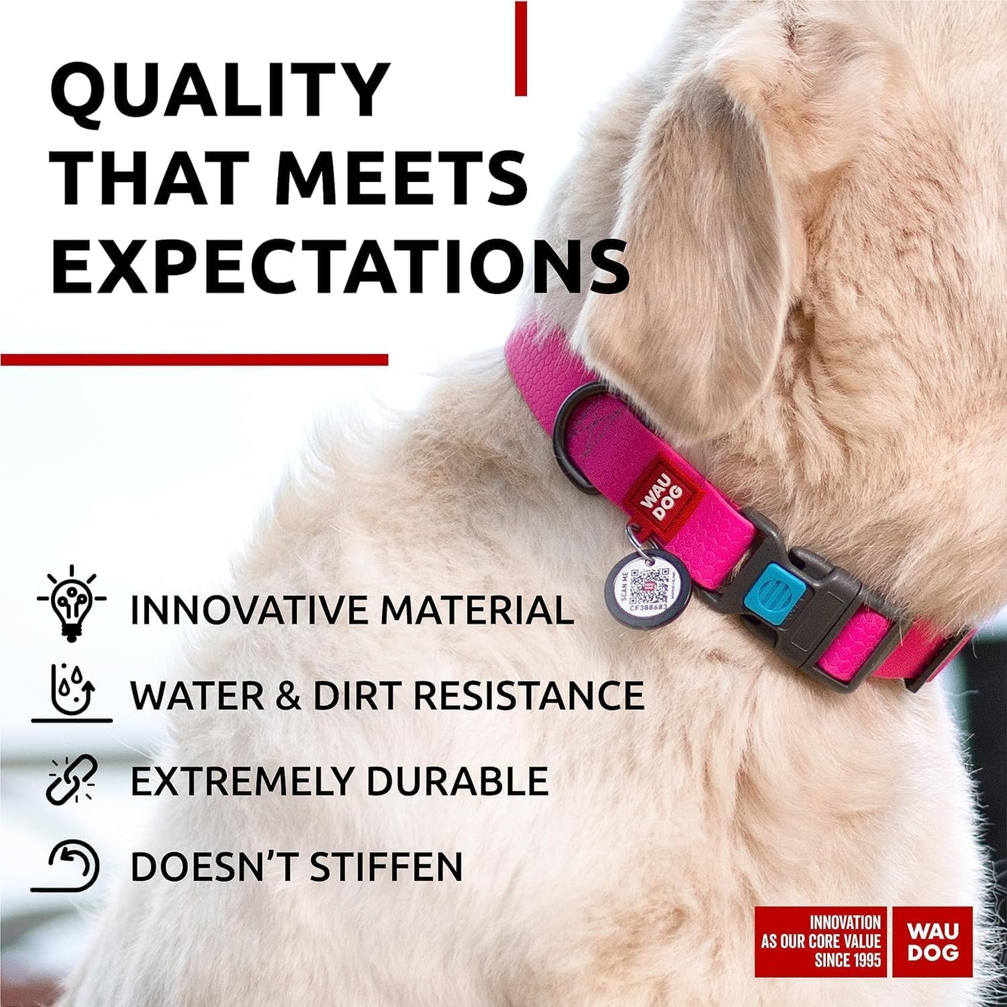 Waterproof Dog Collar - Adjustable Glow Dog Collar for Large Dogs, Small and Medium Dogs - Heavy Duty Dog Collars with Durable Metal Clasp and QR Dog Tag - Glow in The Dark Dog Collars