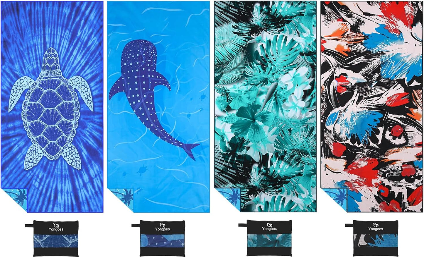 4 Pack Microfiber Lightweight Thin Beach Towel Sand Free Quick Dry Super Absorbent Compact Oversized Large Towels for Swimming Pool Yoga Gym Travel Vacation Beach Accessories Essentials for Adults
