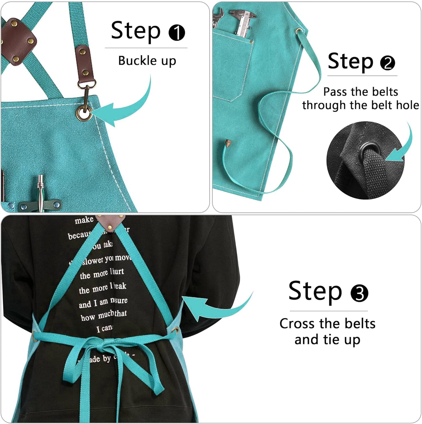 CONTAIL Chef Apron for Men Women,Canvas Aprons with Pockets-Cross Back Kitchen Apron for Cooking Grilling Baking BBQ Barber