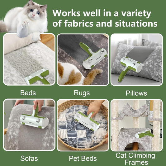 Pet Hair Remover Roller, Reusable Dog Cat Hair Removal Brush, Self Clean Lint Roller Pet Fur from Carpet, Furniture, Rugs, Bedding, Sofa-Green and White - PuriLite