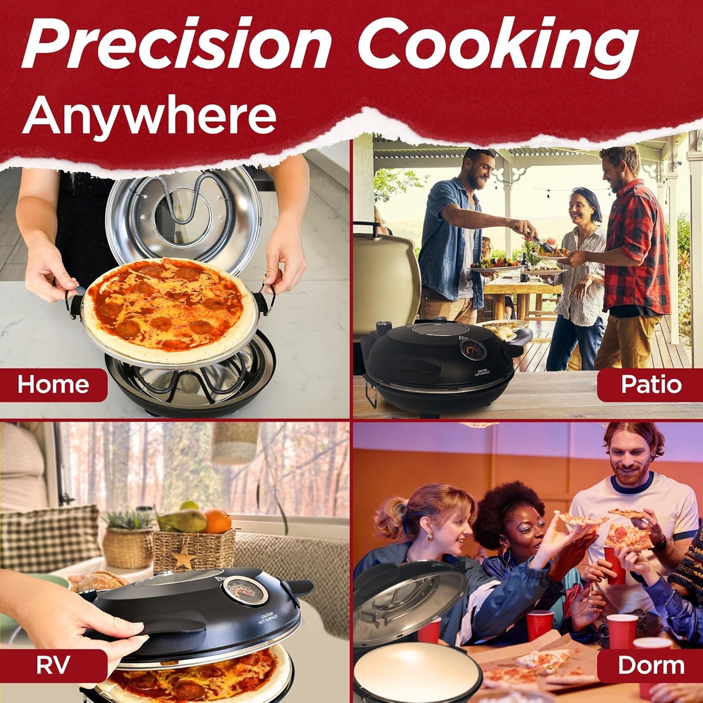 CULINARY CHEF Electric Pizza Oven with Ceramic Stone, Viewing Window, Adjustable Heat Control, Timer and 1200W Baking Power, DIY Homemade Pizzeria, Large 12” Pie Capacity (Red)