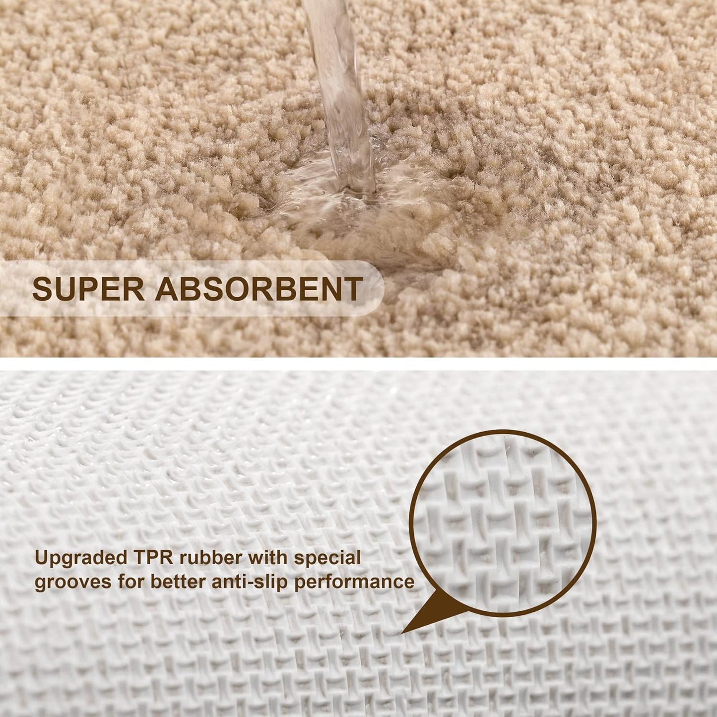 Bathroom Rugs Set 2 Pieces - Bath Rugs Ultra Soft Absorbent Non-Slip Fluffy Thick Microfiber Cozy Bath Mats Set for Tub Shower Bathroom Floors Accessories, 20"x32" & 16"x24" Set of 2 (Beige)