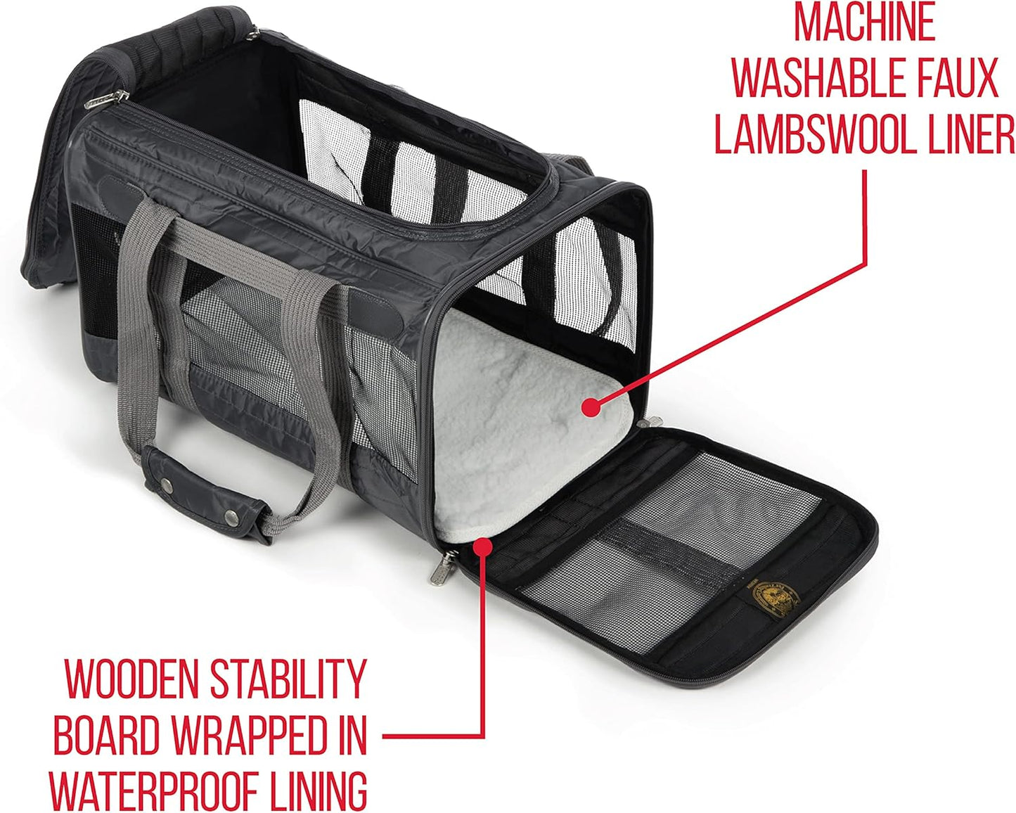 Sherpa Original Deluxe Travel Bag Pet Carrier, Airline Approved & Guaranteed-On-Board - Mesh Panels & Spring Frame, Locking Safety Zippers, Machine Washable Liner - Charcoal Gray, Medium