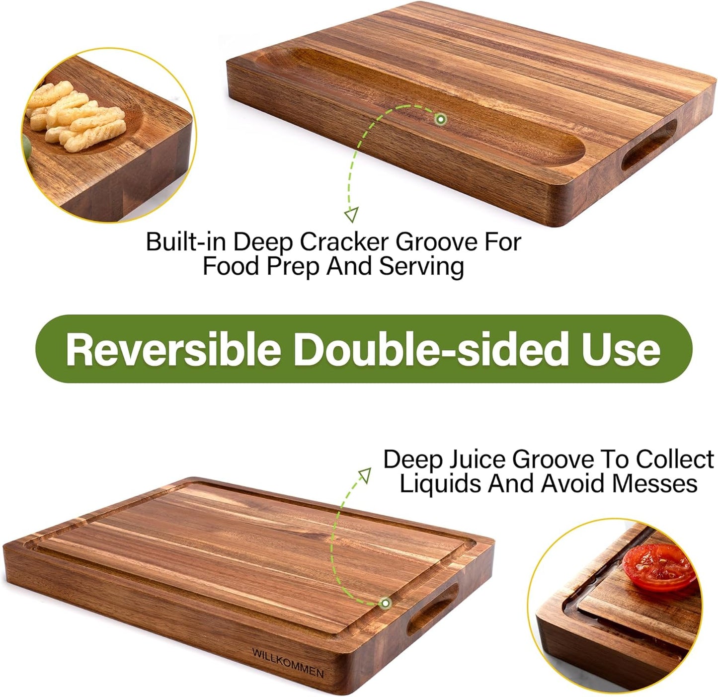 Bamboo Cutting Board Set of 3, Cutting Boards for Kitchen with Juice Groove, Bamboo Chopping Board Set, Serving Board Set for Meat, Fruit Vegetable and Cheese