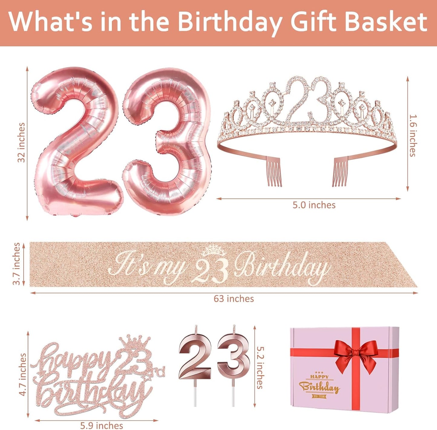 65th Birthday Decorations for Women, Including 65th Birthday Sash and Crown, Cake Topper and Candles, Number Balloons Rose Gold, 65 Year Old Gifts for Women