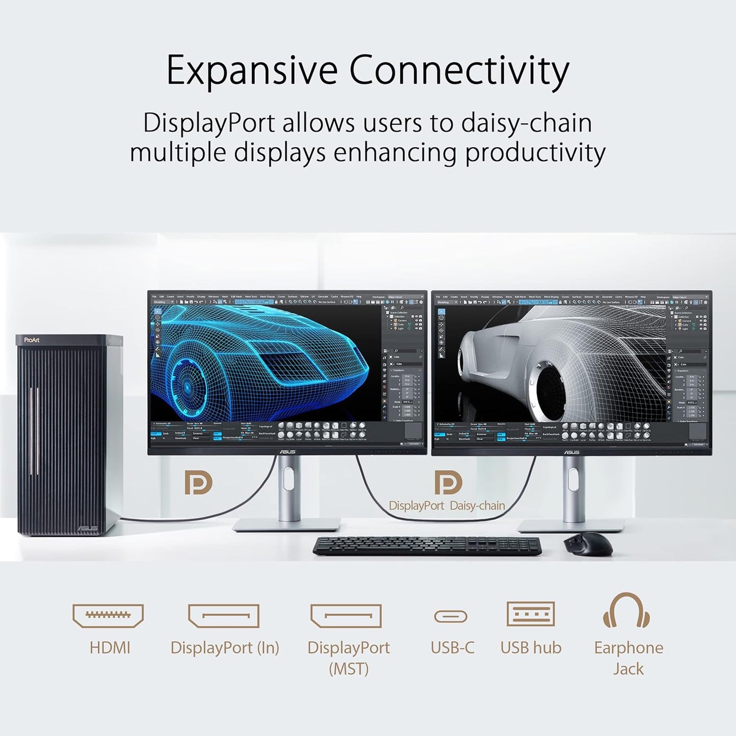 ASUS ProArt Display 27" Monitor PA278CV - WQHD (2560 x 1440), IPS, 100% sRGB, 100% Rec. 709, ΔE < 2, Calman Verified, USB Hub, USB-C, DisplayPort Daisy-Chaining, HDMI, Eye Care, Height Adjustable , BLACK/SLIVER