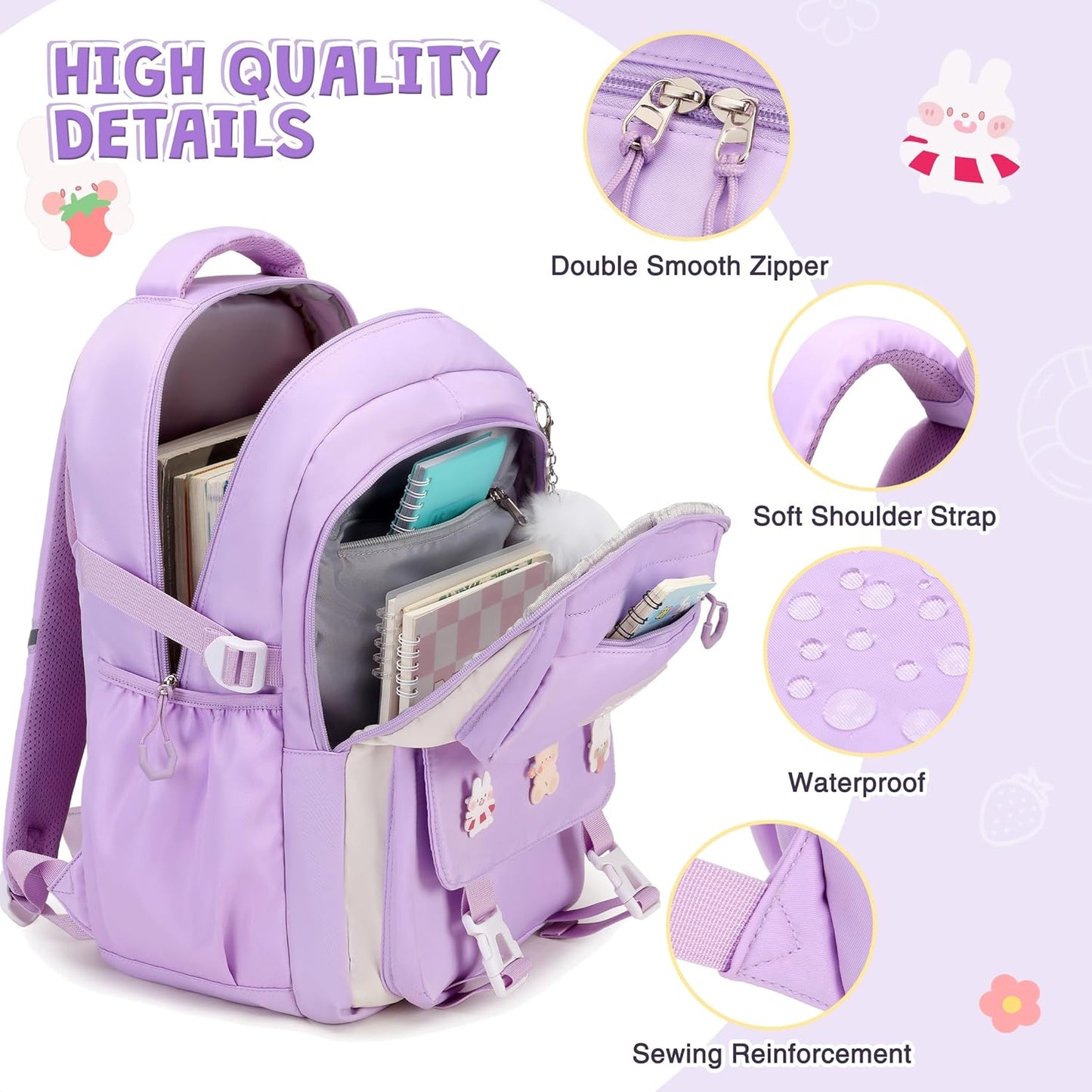 DIGOBAY Girls Backpack, School Backpack for Girls with Lunch Box Pencil Case Set for Teen Kids Girl Elementary Primary Middle High College School Bookbag with Cute Pins Pink