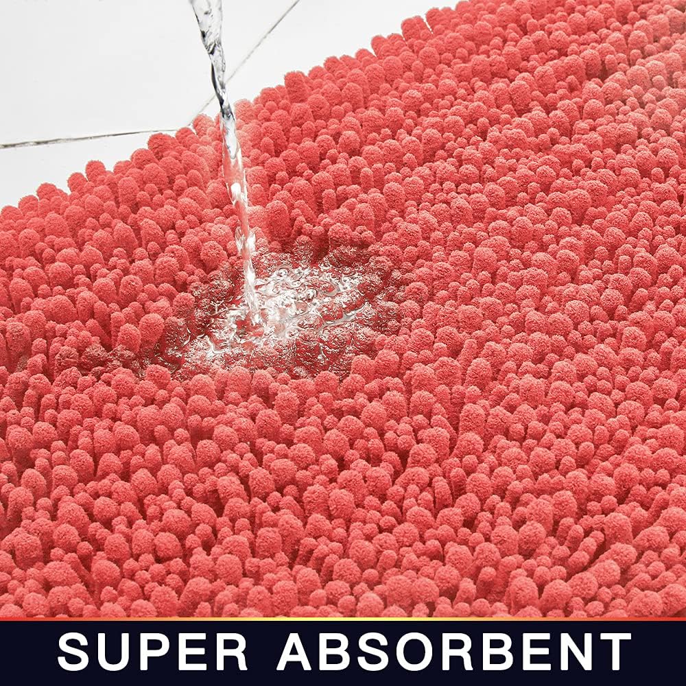 Walensee Bathroom Rug Non Slip Bath Mat (24x17 Inch Blush) Water Absorbent Super Soft Shaggy Chenille Machine Washable Dry Extra Thick Perfect Absorbant Best Small Plush Carpet for Shower Floor