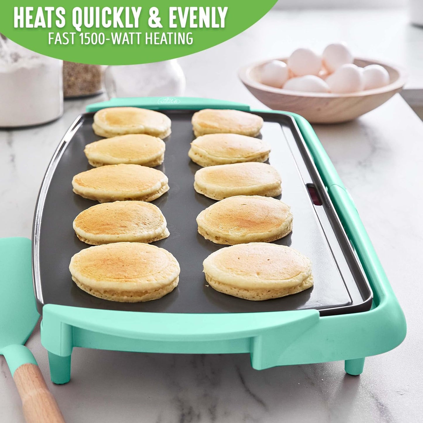 GreenLife Healthy Ceramic Nonstick, Extra Large 20" Electric Griddle for Pancakes Eggs Burgers and More, Stay Cool Handles, Removable Drip Tray, Adjustable Temperature Control, PFAS-Free, Soft Pink