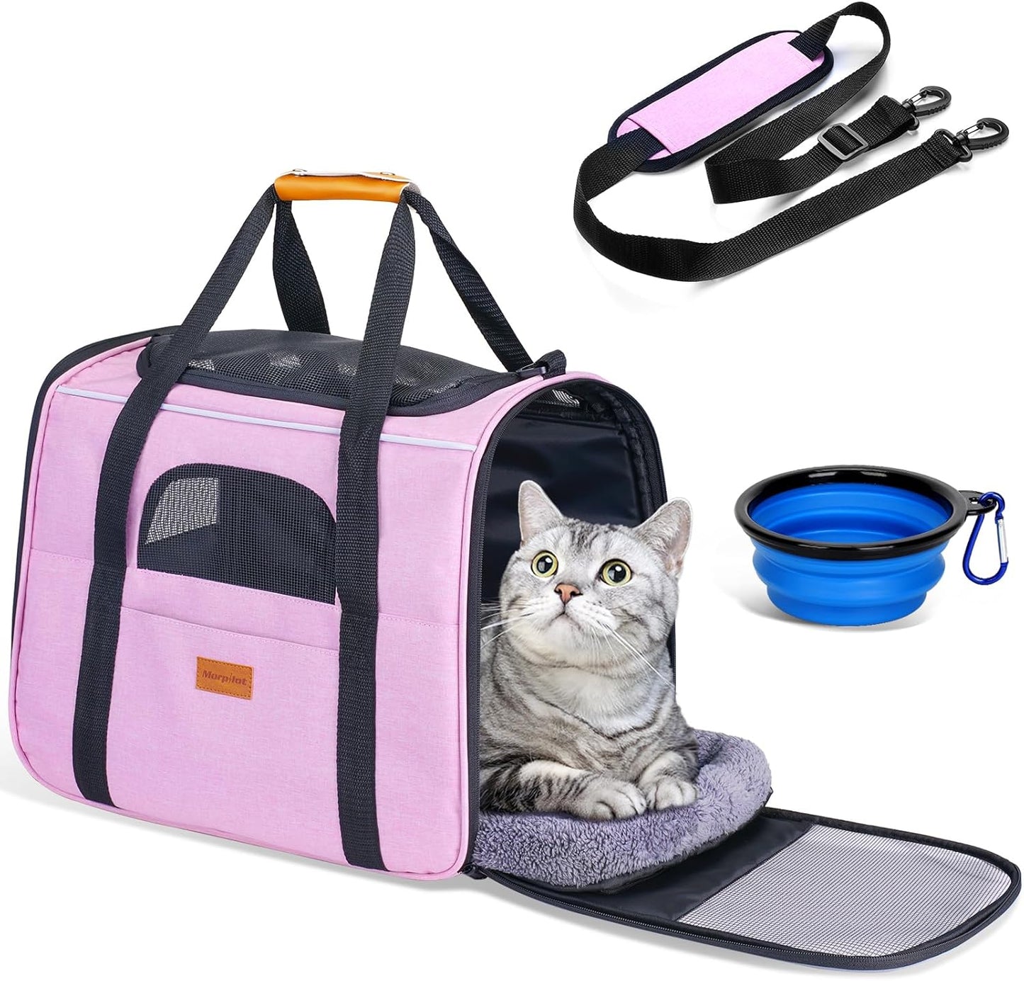 Morpilot Cat Carrier Soft - Portable Pet Carrier for Small or Medium Cats, Dogs and Puppy up to 14lbs, Airline Approved Dog Carrier with Safety Buckle - (Dark Gray)