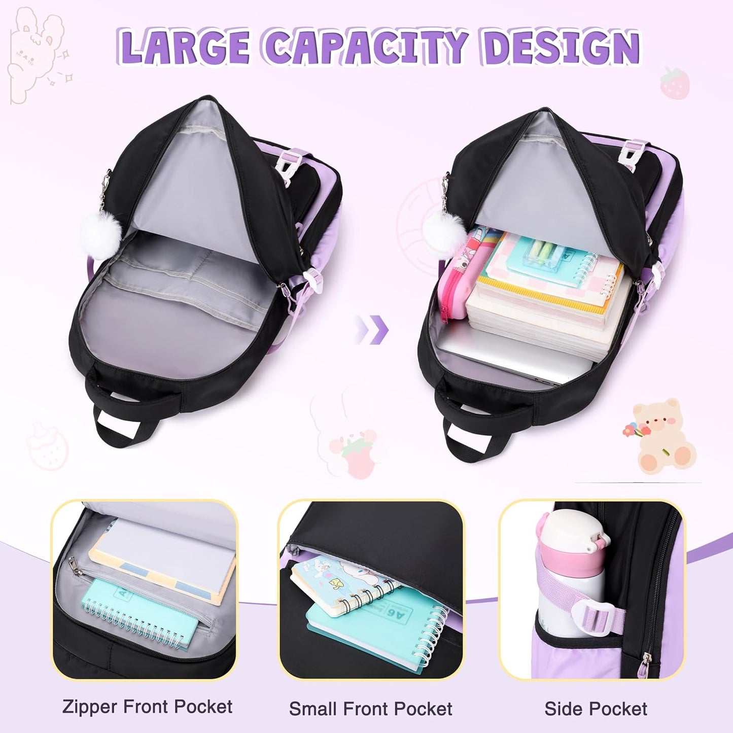 DIGOBAY Girls Backpack, School Backpack for Girls with Lunch Box Pencil Case Set for Teen Kids Girl Elementary Primary Middle High College School Bookbag with Cute Pins Pink