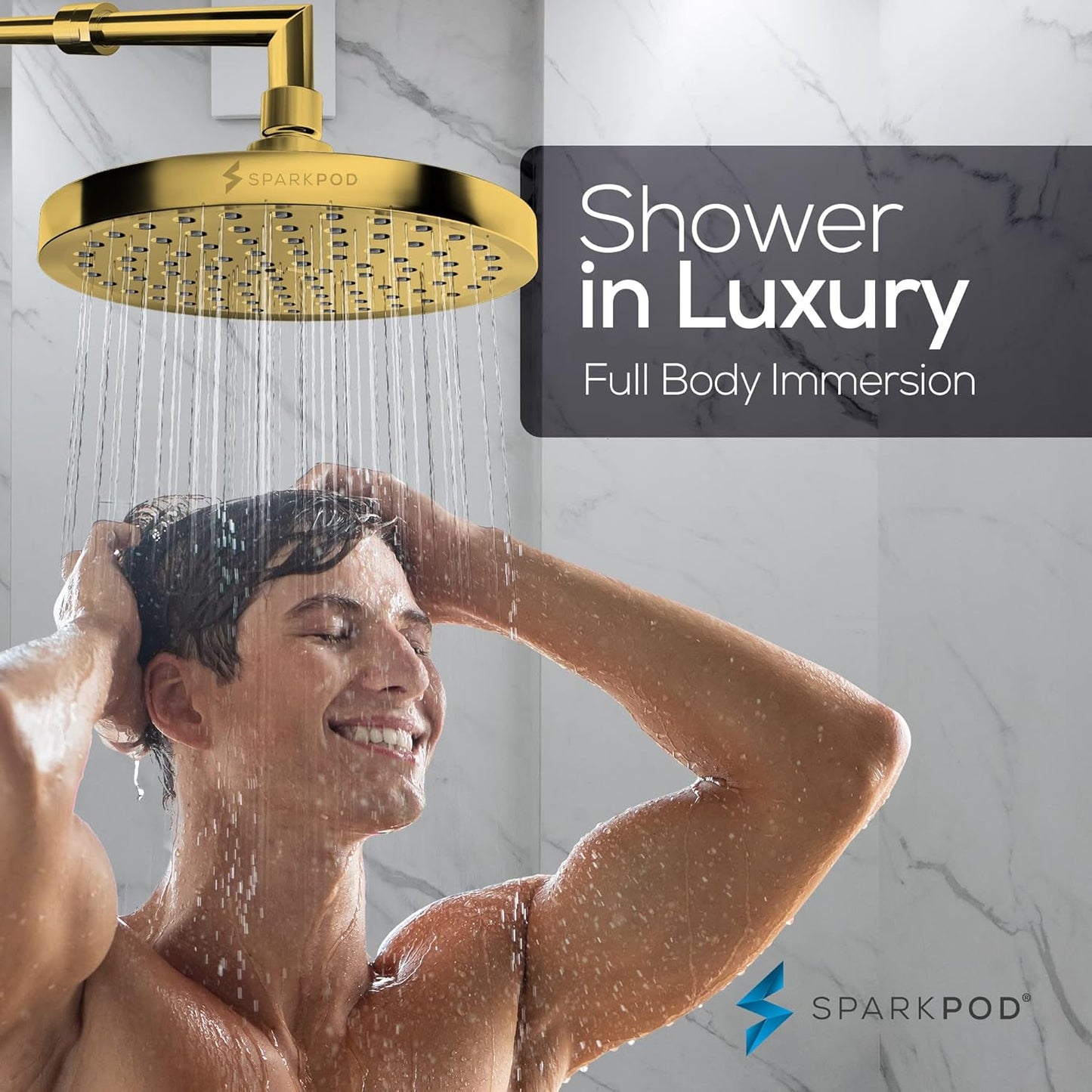 SparkPod Shower Head - High Pressure Rain - Premium Quality Luxury Design - 1-Min Install - Easy Clean Adjustable Replacement for Your Bathroom Shower Heads (Luxury Polished Chrome, 6 Inch Round)