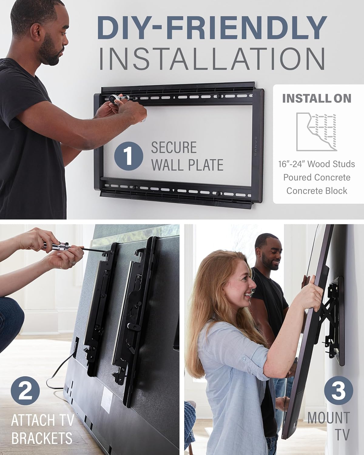 SANUS Advanced Tilt Premium Universal TV Wall Mount for 46” to 90” Flat-Panel TVs - Low Profile, Smooth Extension & Easy to Install - Model VLT6-B1