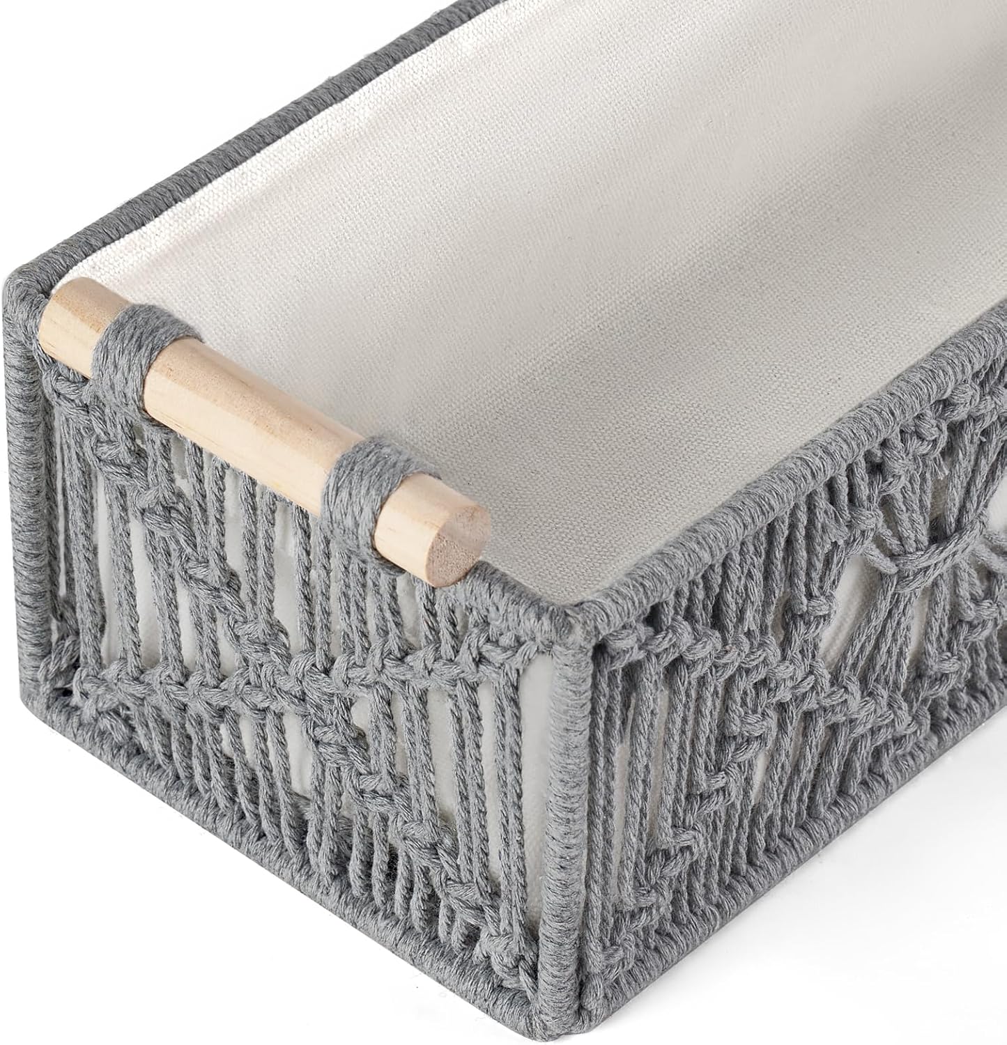 Mkono Macrame Storage Baskets Boho Decor Box Handmade Woven Decorative Countertop Toilet Tank Shelf Cabinet Organizer for Bedroom Livingroom Home, Set of 2, Ivory