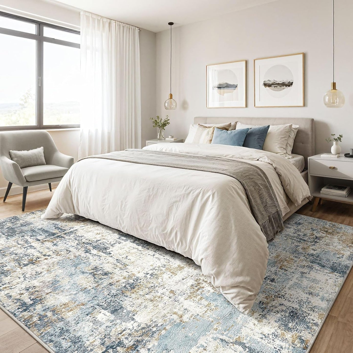 6x9 Area Rugs Living Room: Large Washable Abstract Modern Soft Rug Stain Resistant Indoor Floor Non Slip Accent Carpet for Bedroom Nursery Playroom Dining Room Office Dorm Home Decor- Gray Gold