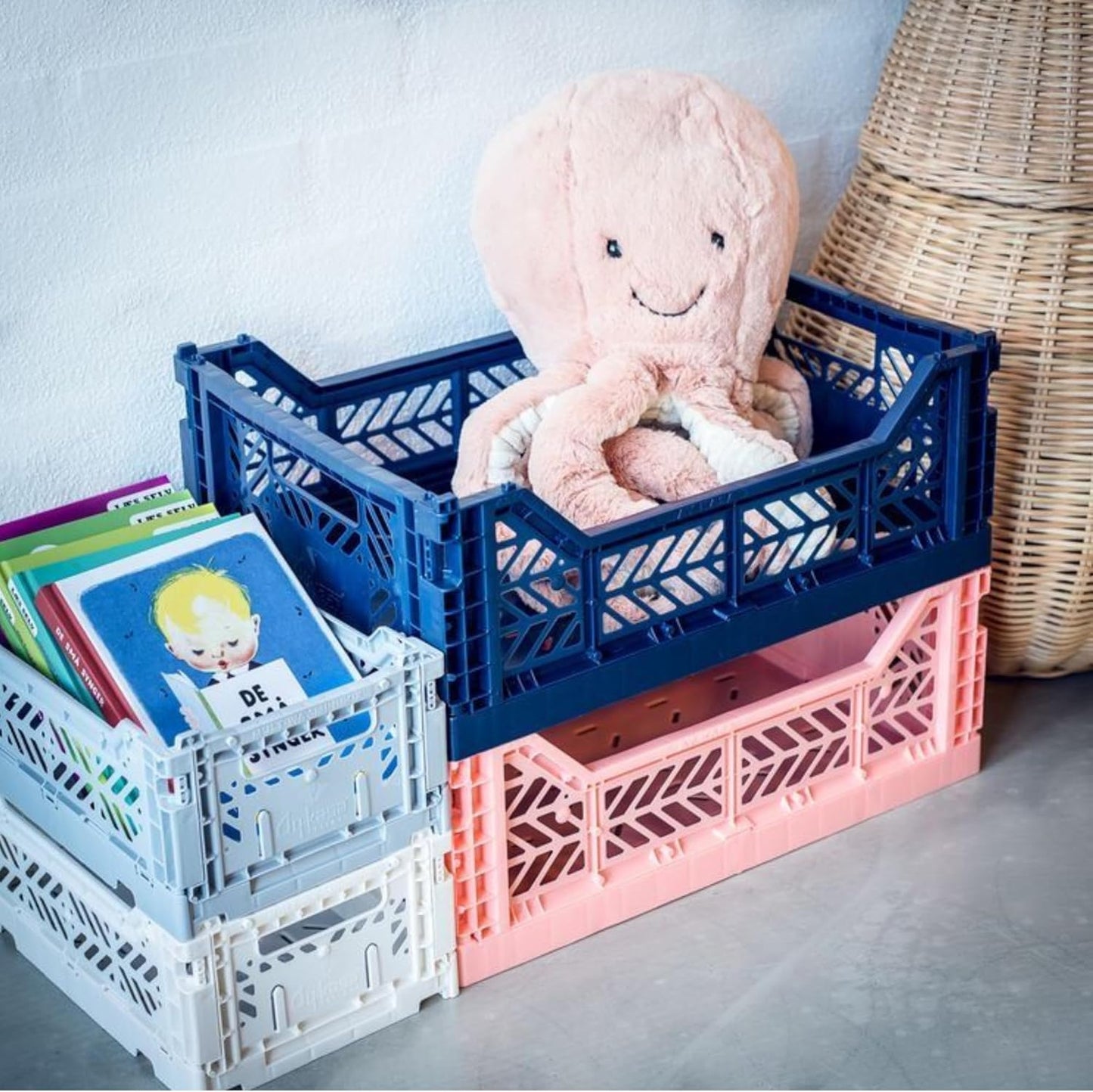 AYKASA Collapsible Storage Bins, Plastic Crate for Storage, Collapsible Crate, Utility Stackable Box (Small, Arctic blue)