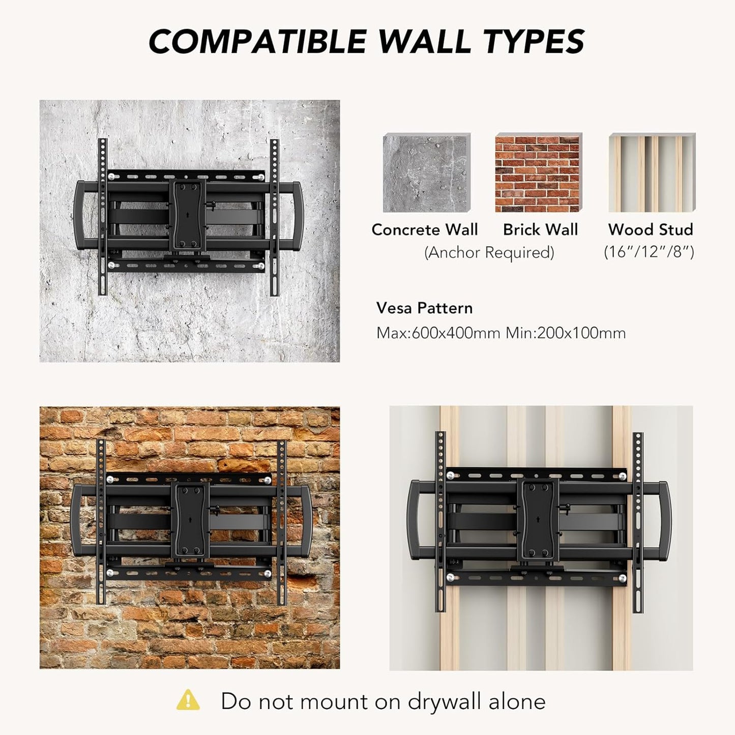 TV Wall Mount Bracket for 32-85 Inch TVs Full Motion Dual Articulating Arm with Swivel & Tilt, Max VESA 600x400mm, Supports 132 lbs for LCD/LED/OLED Flat & Curved Screens