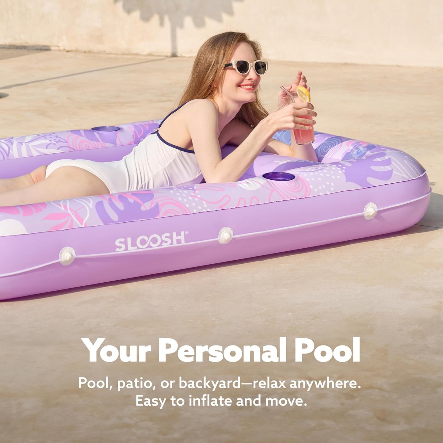 Sloosh Inflatable Tanning Pool Lounger Float-XL, 85" x 57" Extra Large Suntan Sun Tan tub for Adults, Bed Blow up, Raft Lounge Floatie, XL-Blue