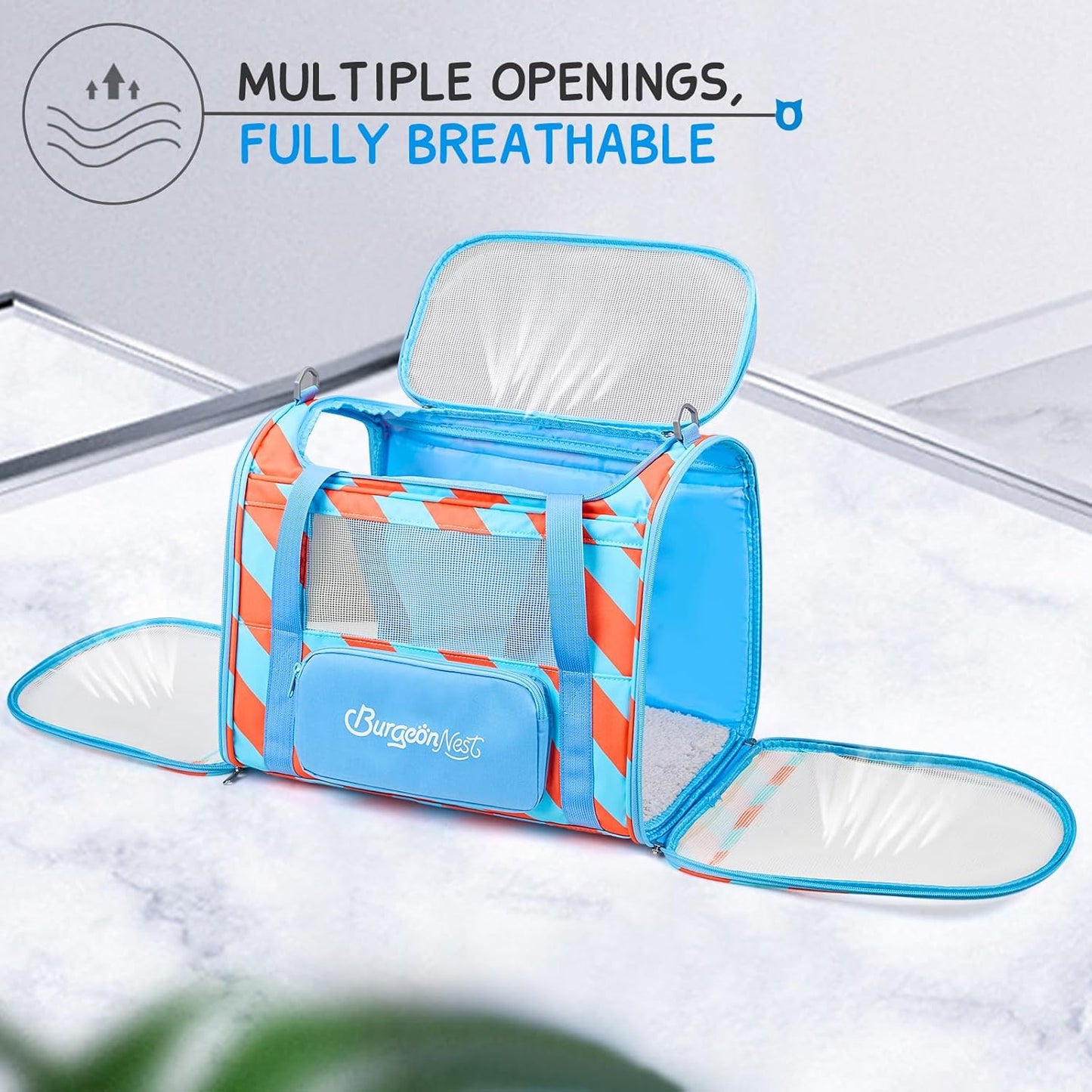 BurgeonNest Cat Carriers for Medium Cats Under 25 lbs, Pet Carrier for Cats with Unique Side Bag,Top Load Small Pet Carrier Soft-Sided Escape Proof with 4 Ventilated Windows