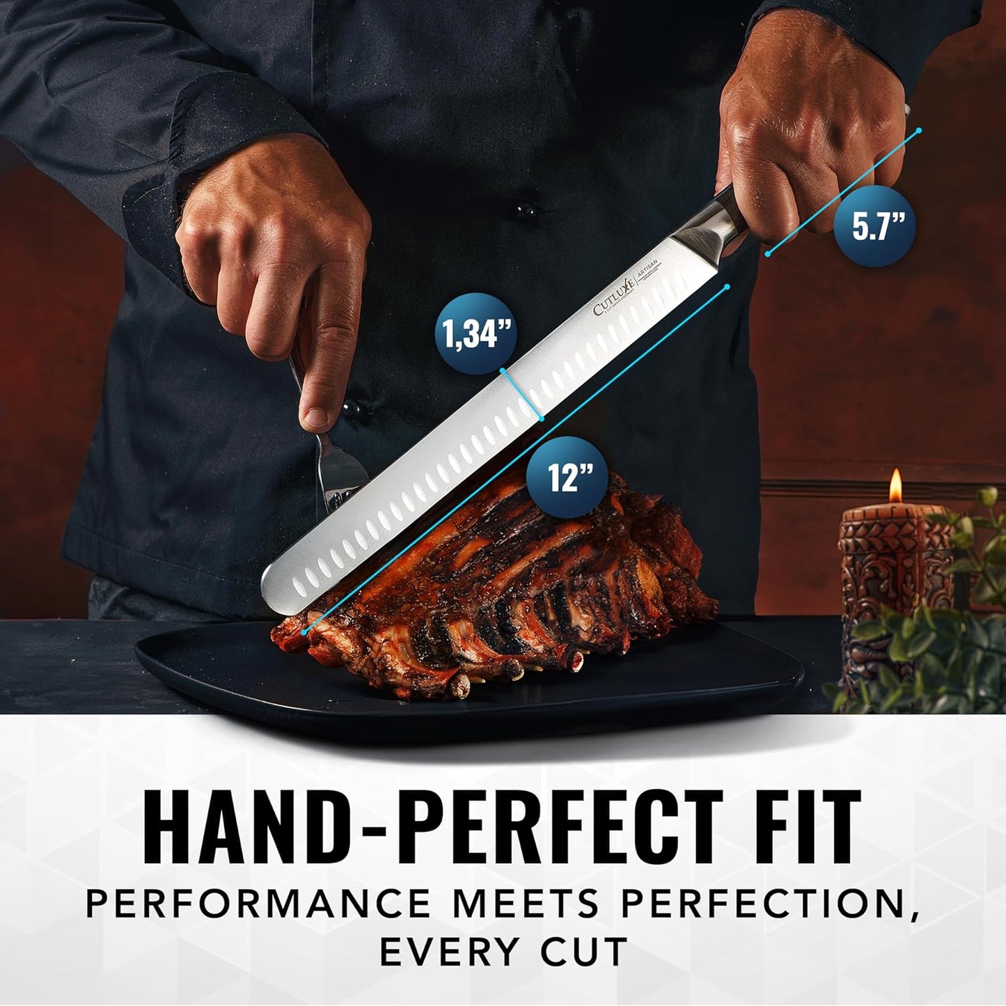 Cutluxe Butcher Knife – 10″ Cimeter Breaking Knife, Razor Sharp Forged High Carbon German Steel, Full Tang Carving Knife, Ergonomic Handle Design – Artisan Series - PuriLite