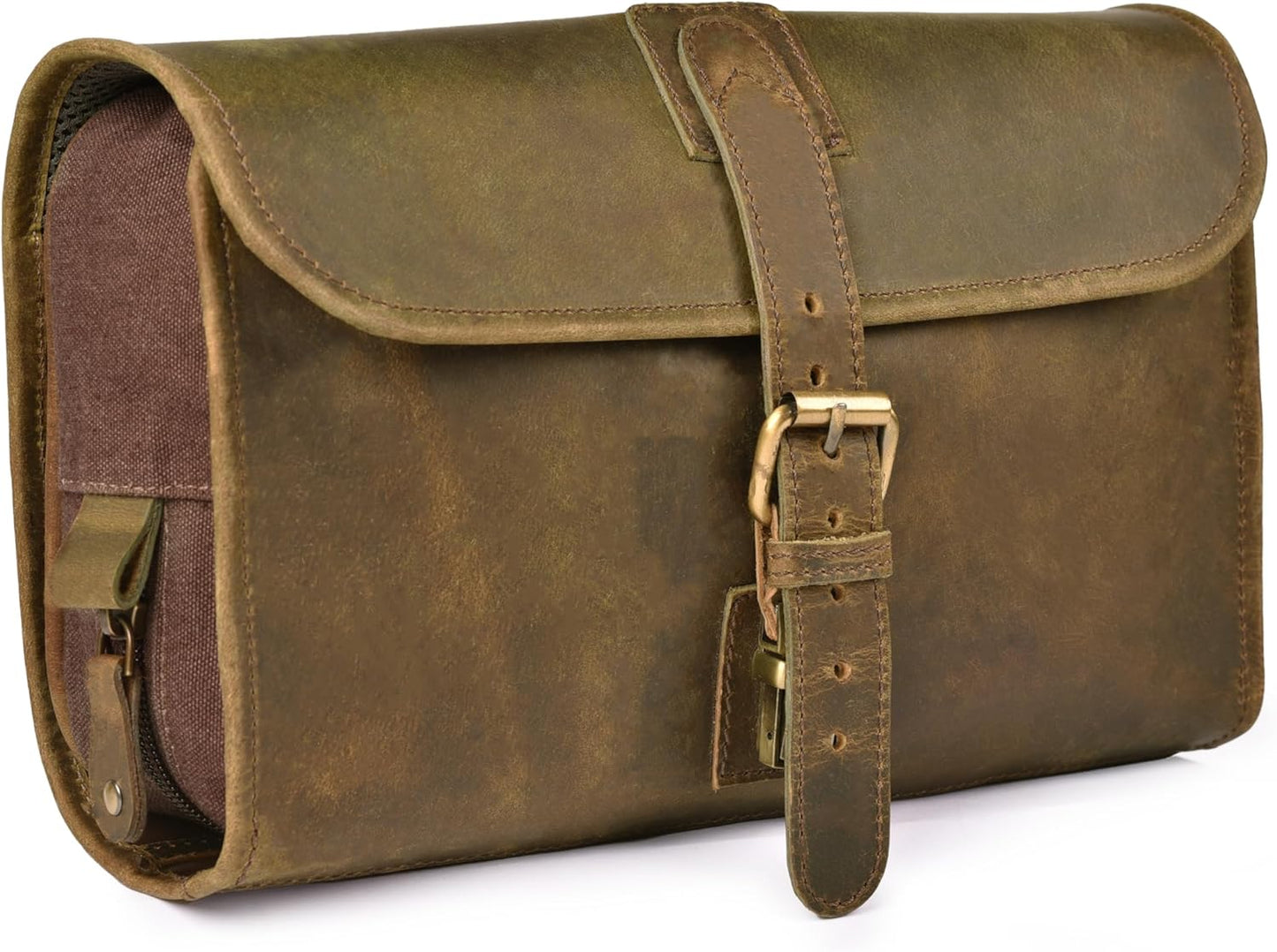 LEATHER VILLAGE Hanging Toiletry Bag for Men & Women, Handcrafted Vintage Cosmetic & Shaving Organizer Travel Dopp Kit- Brown
