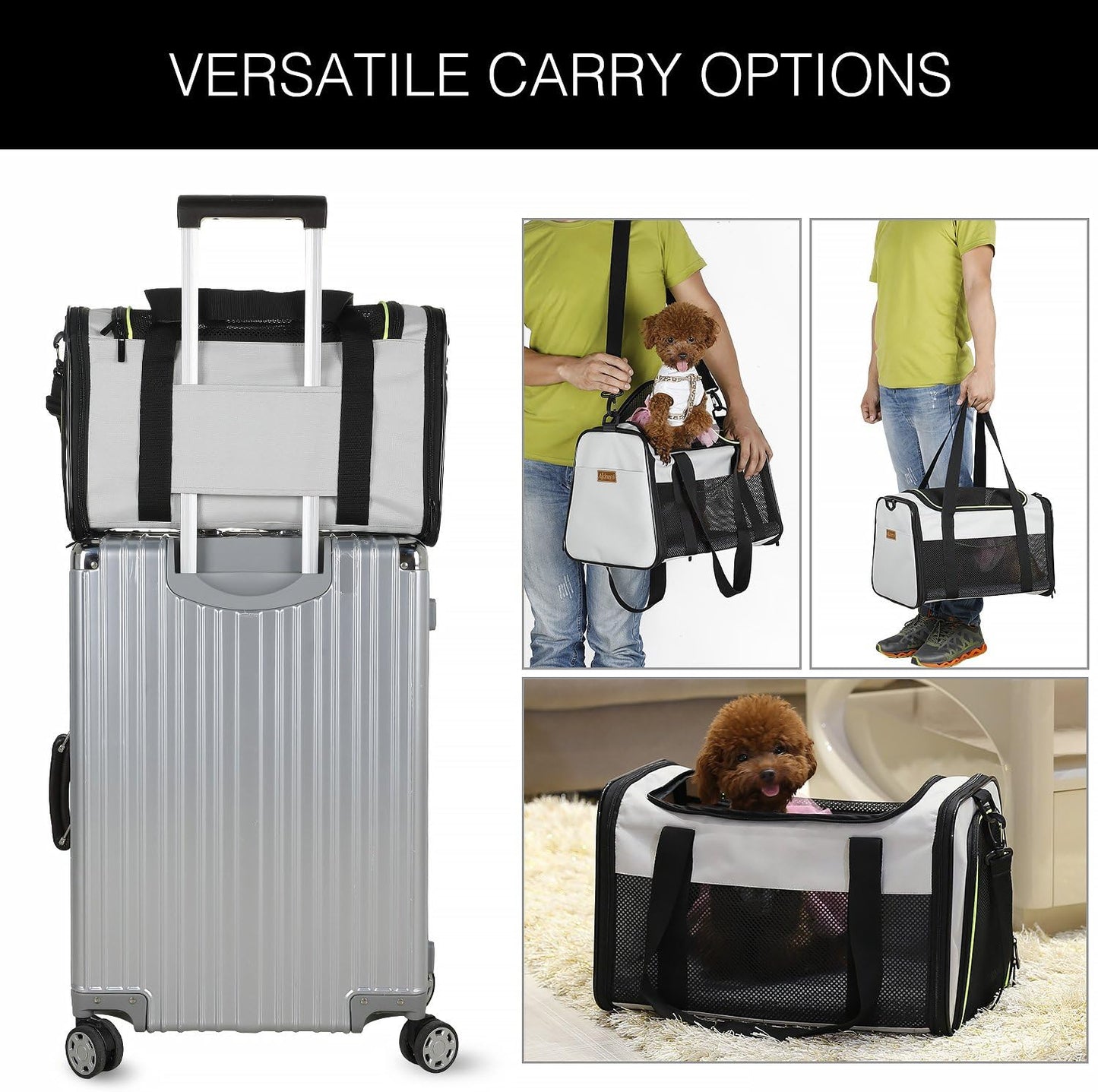 Akinerri Airline Approved Pet Carriers,Soft Sided Collapsible Pet Travel Carrier for Medium Puppy and Cats (Medium, Blue)