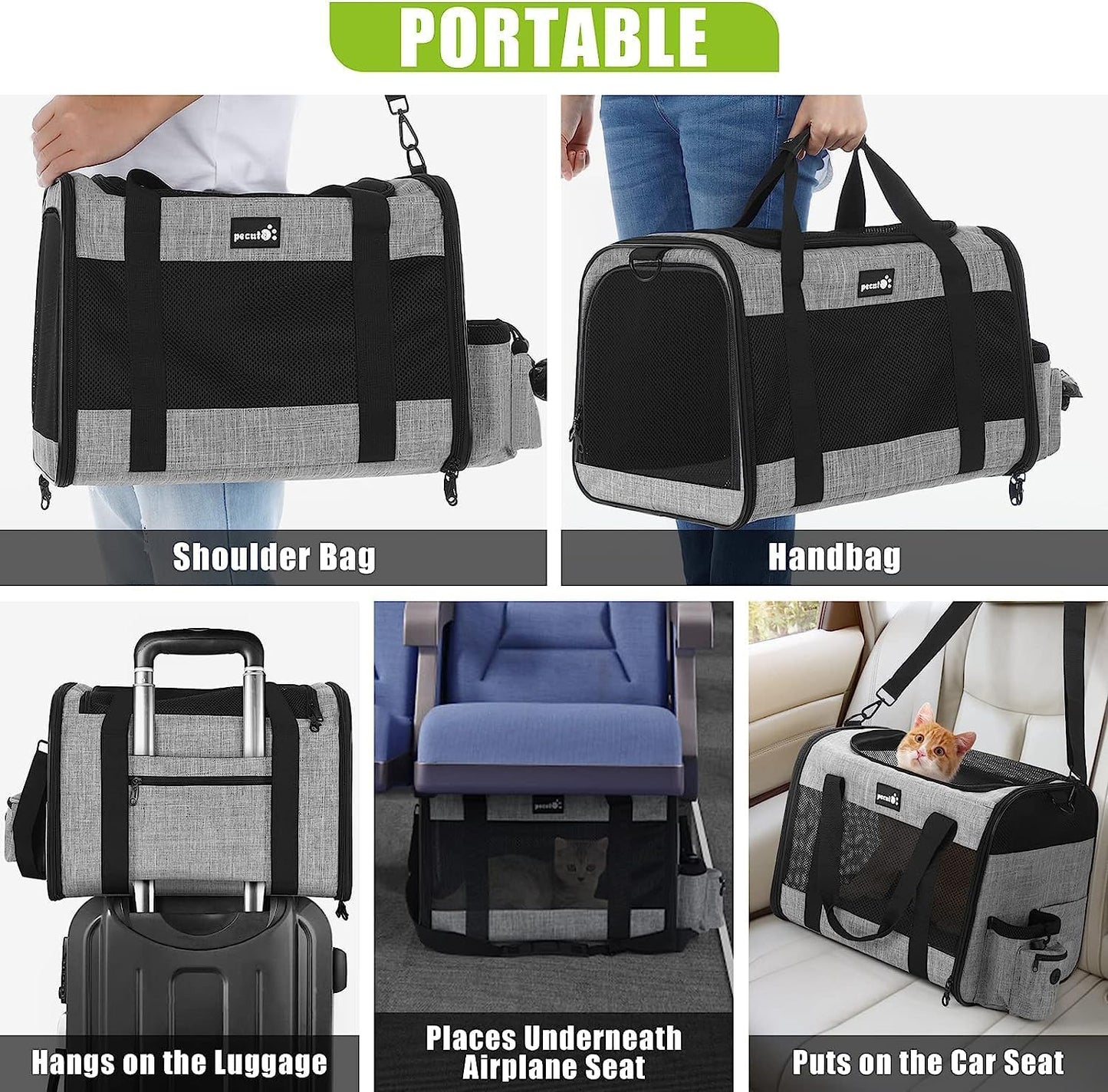 Pecute Cat Carrier Dog Carrier up to 15lbs,Pet Carrier for Cats and Puppies with Foldable Bowl, Soft-Sided Bag with Breathable Mesh, Suitable for Long and Short Trips Travel Camping Outdoor