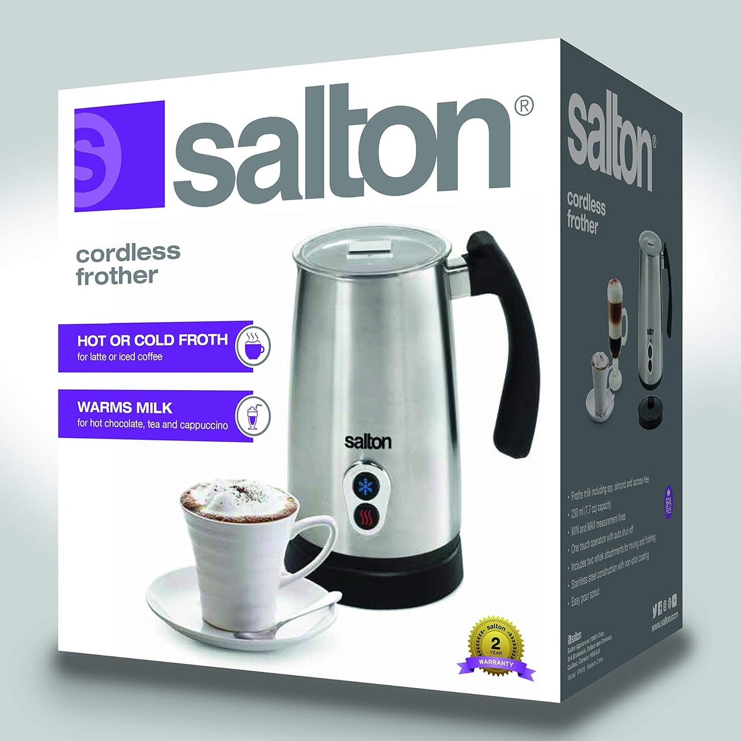 Salton Stainless Steel Milk Frother - Froth, Warm & Foam Milk for Coffees & Lattes