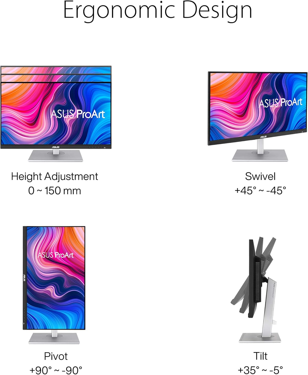 ASUS ProArt Display 27" Monitor PA278CV - WQHD (2560 x 1440), IPS, 100% sRGB, 100% Rec. 709, ΔE < 2, Calman Verified, USB Hub, USB-C, DisplayPort Daisy-Chaining, HDMI, Eye Care, Height Adjustable , BLACK/SLIVER