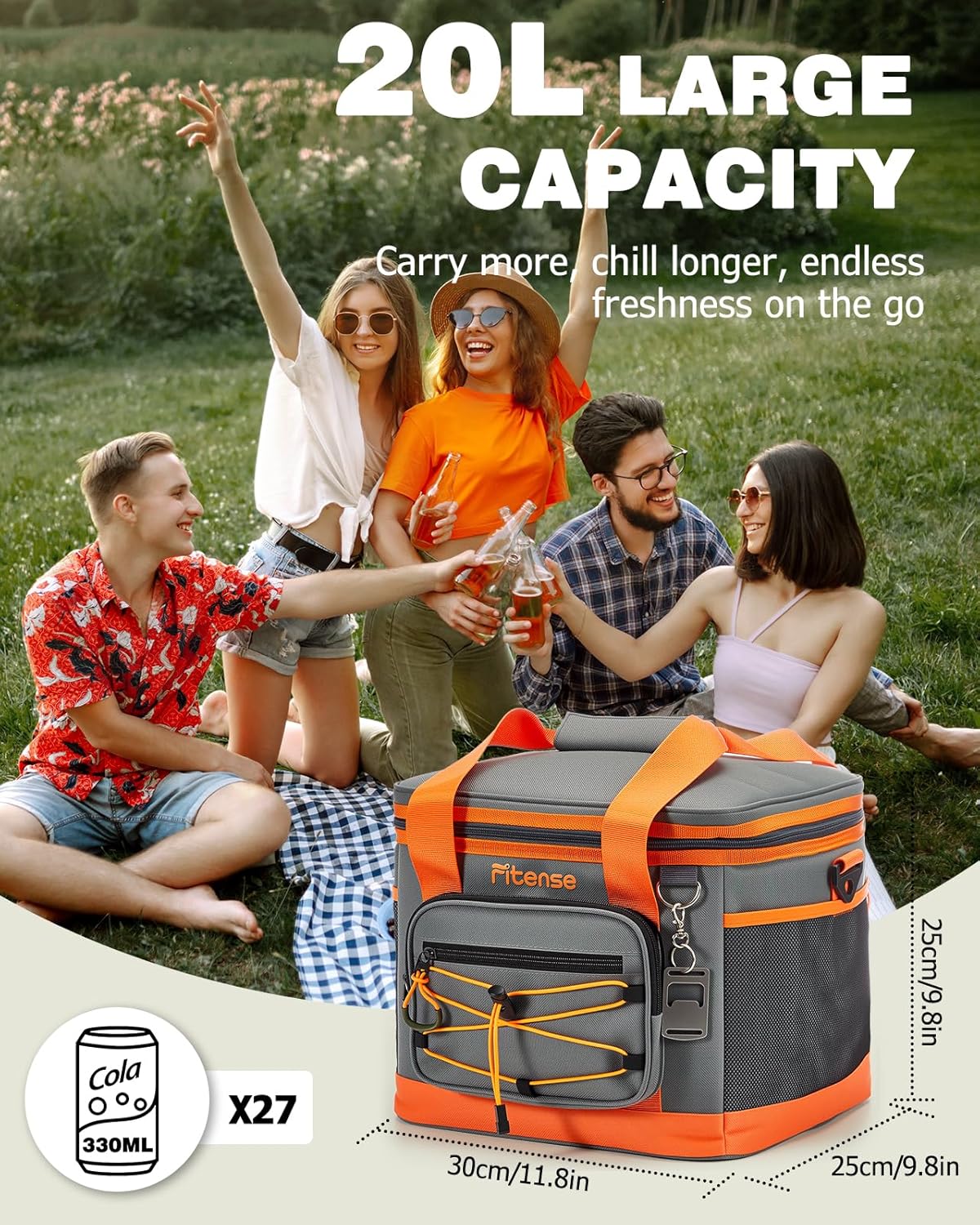 Fitense Soft Cooler Bag Insulated 50 Cans/33L, 27 Cans/20L Camping Cooler 4-Layer Leakproof, Collapsible Portable Lunch Cooler for Beach, Travel, Picnic, Grocery, Kayaking