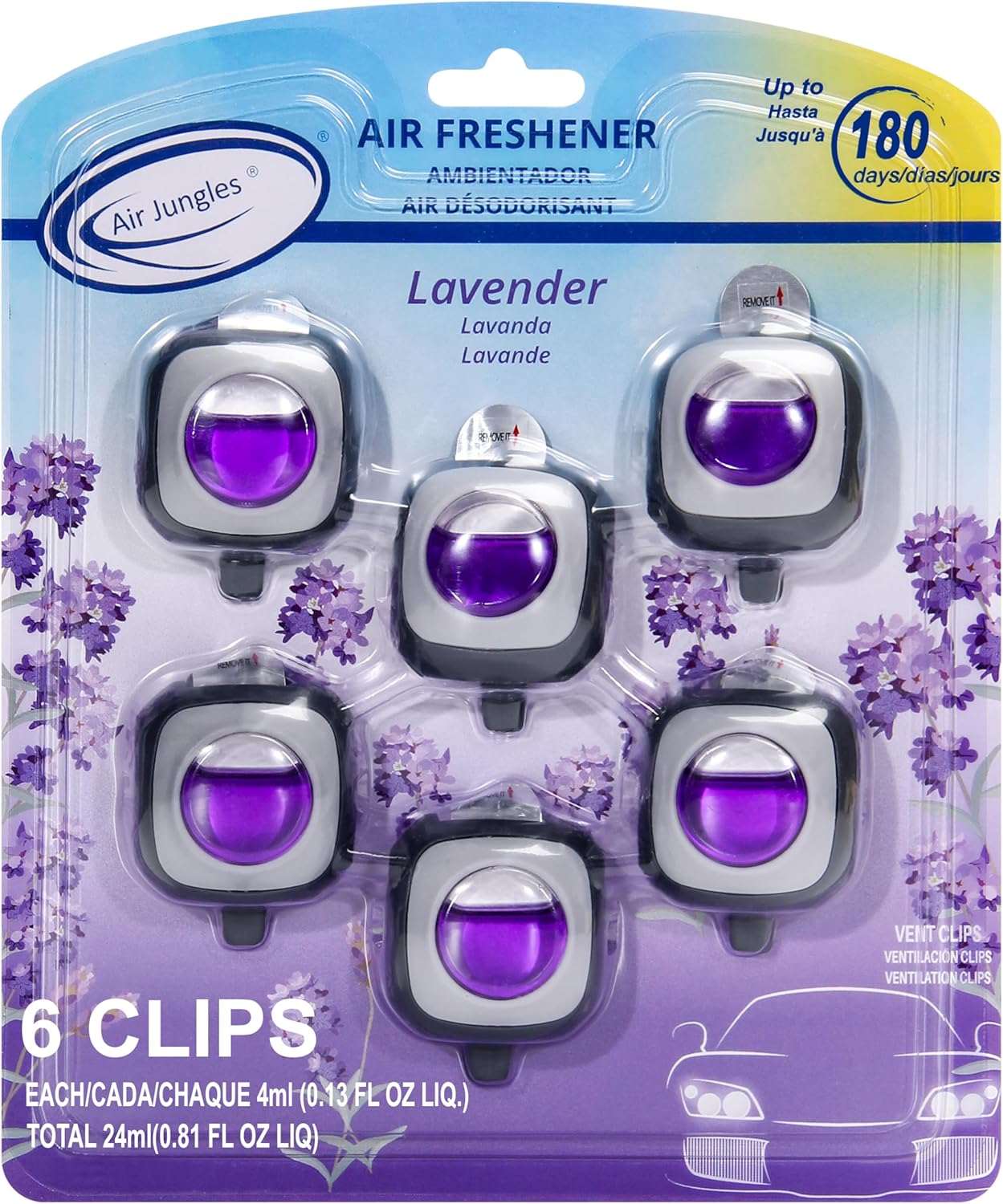Air Jungles New Car Scent Car Air Freshener Clip, 6 Car Freshener Vent Clips, 4ml Each, Long Lasting Air Freshener for Car, Up to 180 Days Car Refresher Odor Eliminator