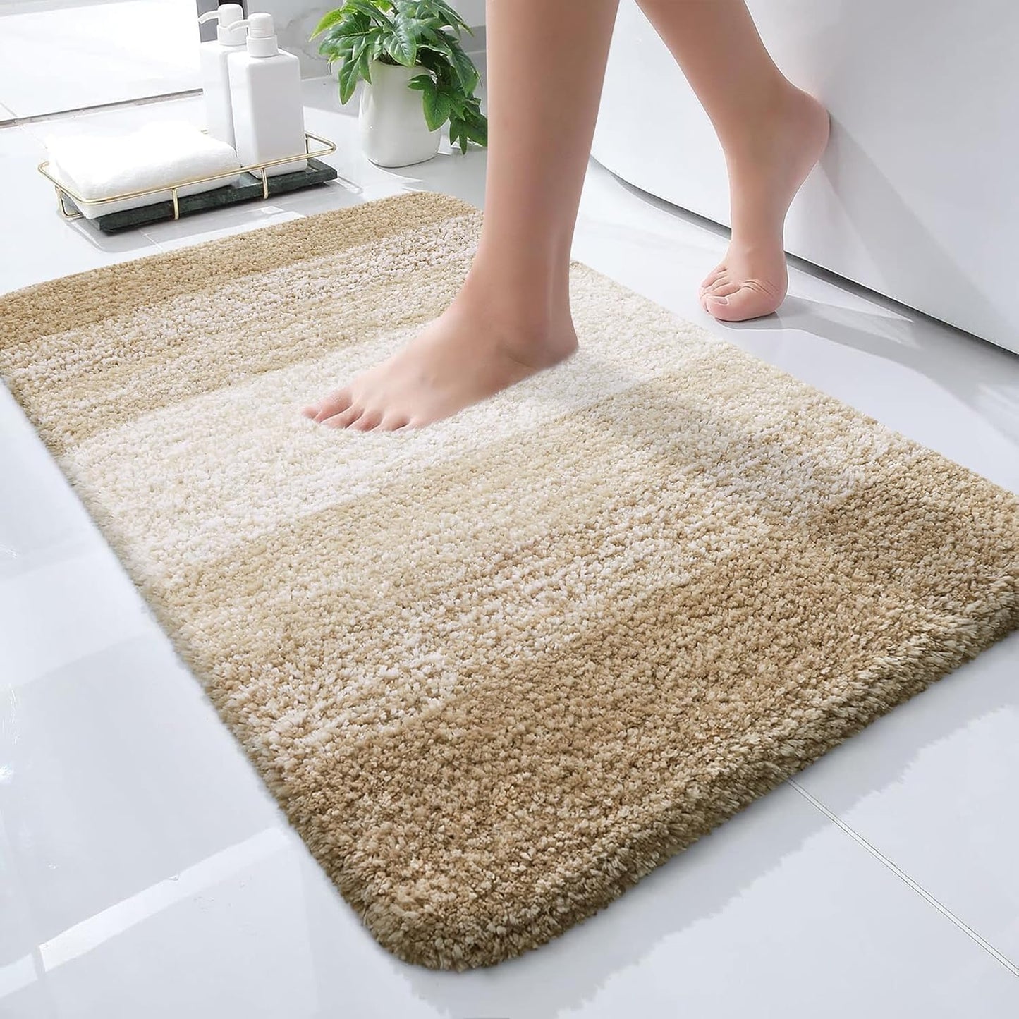 OLANLY Luxury Microfiber Bath Mat, Extra Soft and Absorbent Bathroom Mat, Non-Slip Plush Shaggy Bathroom Rug, Machine Wash Dry, Bath Rugs for Bathroom Floor, Tub and Shower, 16x24, Grey