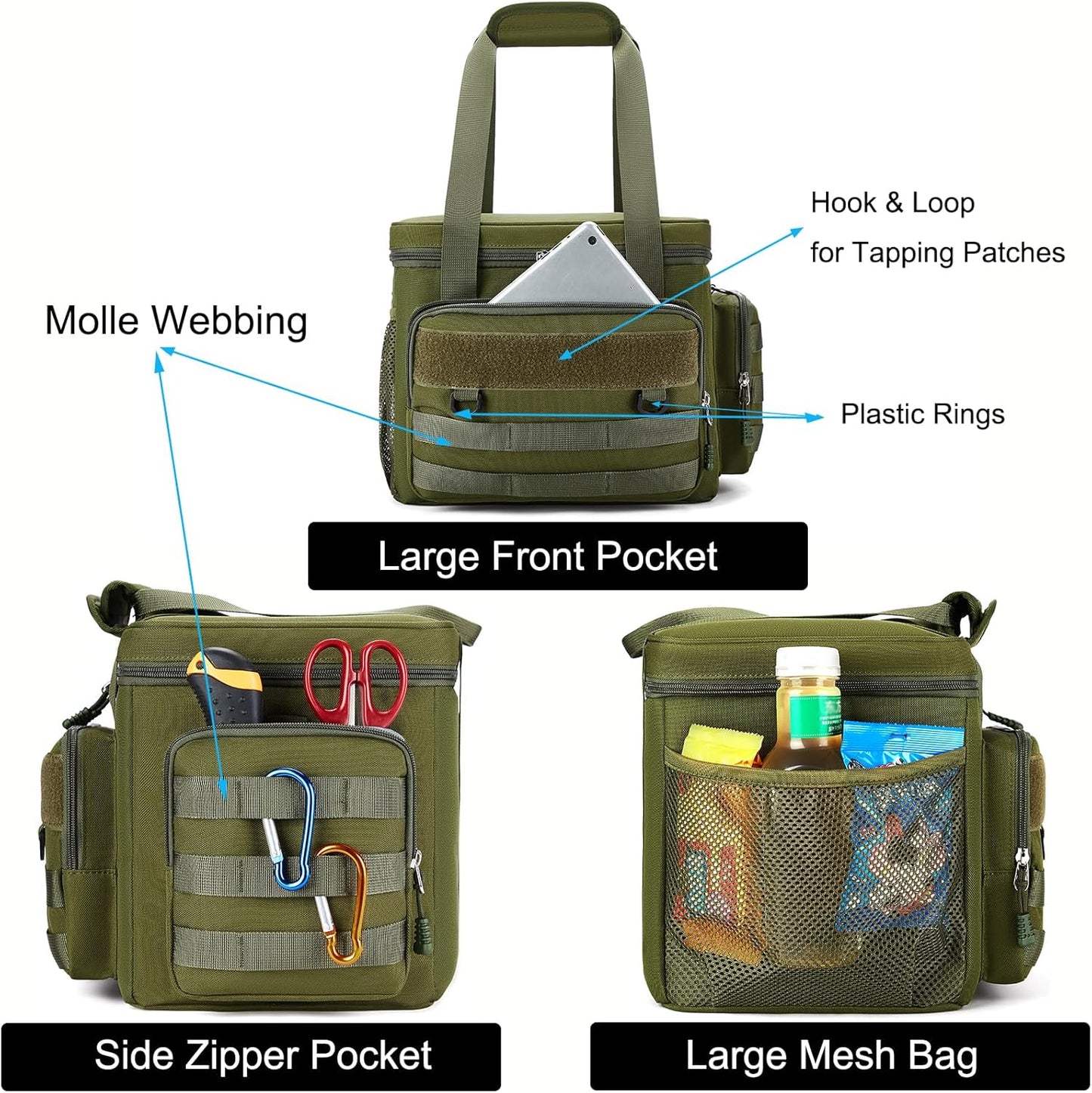 Tactical Lunch Bag for Men, Large Leakproof Insulated Lunch Box, Lunch Cooler Bag with Shoulder Strap, Lunch Pail for Adults Work Outdoor Picnic Trips, Black Camo