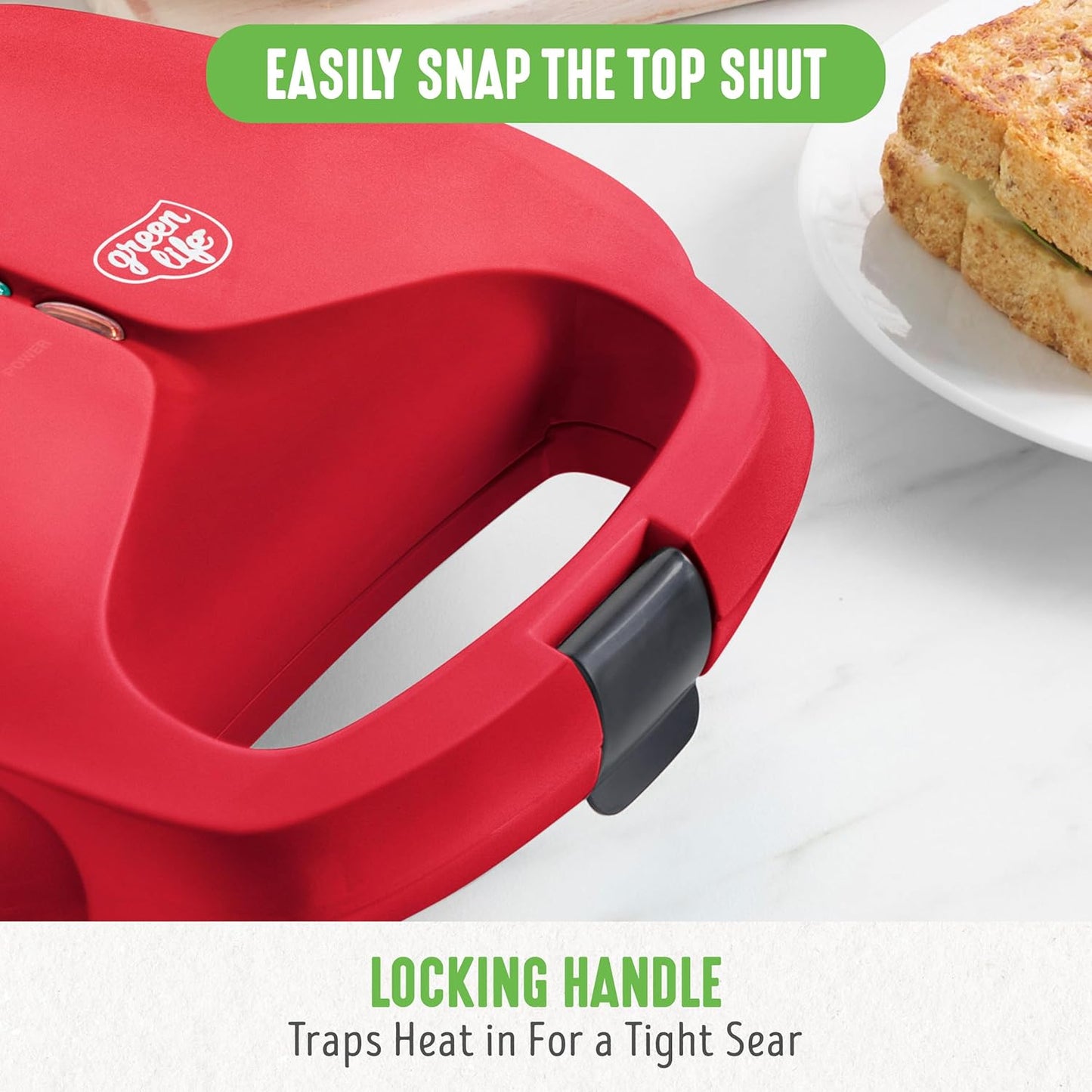 GreenLife Pro Electric Panini Press Grill and Sandwich Maker, French Toast Breakfast Sandwich and Waffle's, Healthy Ceramic Nonstick Plates,Easy Indicator Light, PFAS-Free, Red