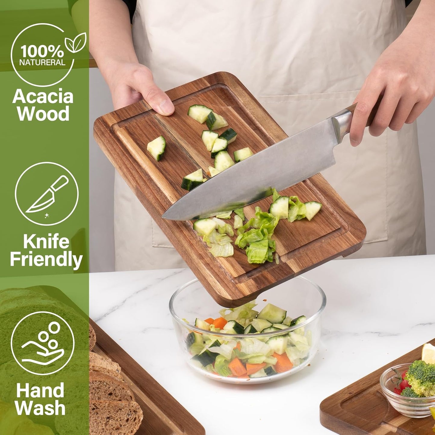 Bamboo Cutting Board Set of 3, Cutting Boards for Kitchen with Juice Groove, Bamboo Chopping Board Set, Serving Board Set for Meat, Fruit Vegetable and Cheese