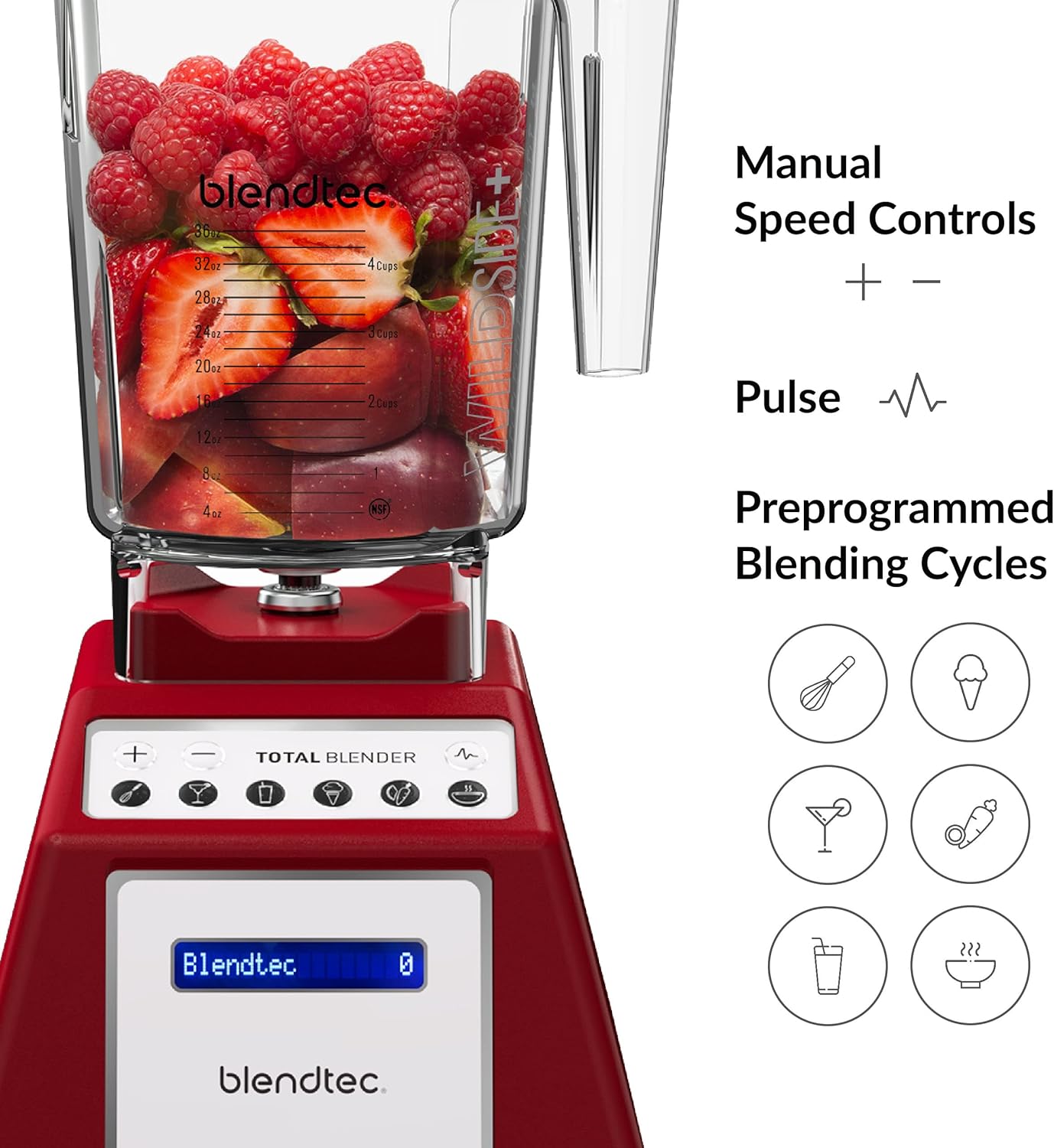 Blendtec Total Classic Original Blender and 90 oz WildSide+ Jar - Kitchen Blender Bundle - Red