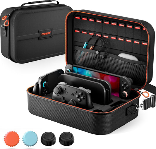 COOWPS Case for Nintendo Switch 2, Hard Shell Full Protection All-in-One Travel Case with 4pcs Thumb Grip Caps & 20 Game Card, Slots Soft Lining Carrying Case for Switch 2 Accessories Pro Controllers