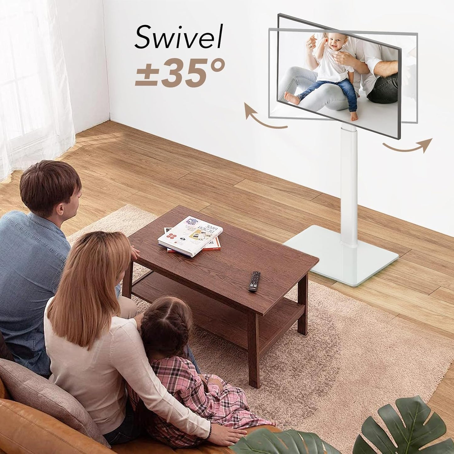 Universal Floor TV Stand with Mount 80 Degree Swivel Height Adjustable and Space Saving Design for Most 27 to 65 inch LCD, LED OLED TVs, Perfect for Corner & Bedroom AX1006TB