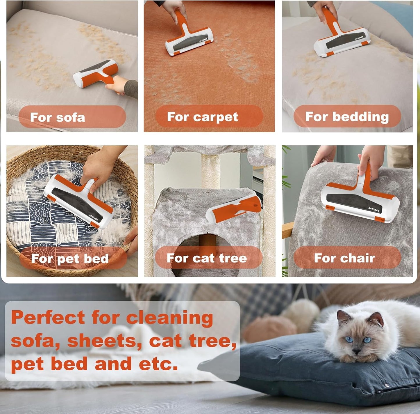 ACE2ACE Pet Hair Remover, Dog and Cat Hair Removal Brush, Reusable Lint Roller for Furniture, Couch, Rug and Bedding