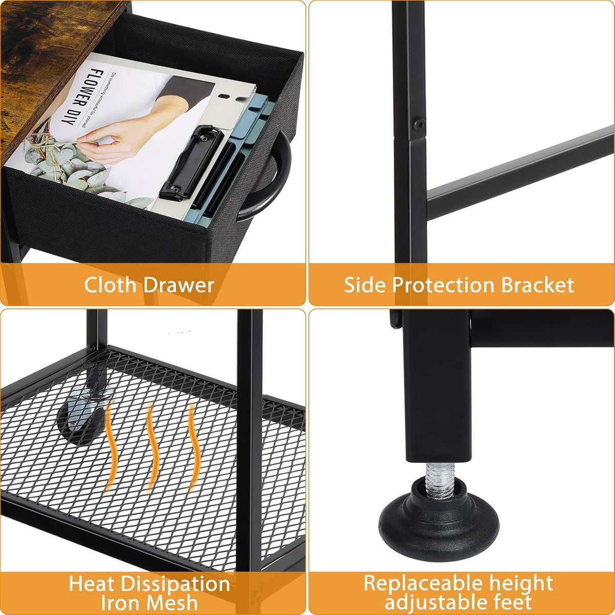 Computer Tower Stand PC Tower Stand with Storage Drawer Mobile CPU Holder Stand with Caster Wheels 2 Tier Rolling Computer Tower Cart for Home Office Fax, Rustic Brown