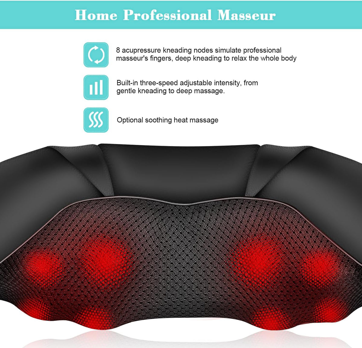 Neck Massager with Heat, Shiatsu Back Neck and Shoulder Massager - Gifts for Women/men/Mom/Dad - Electric Deeper Tissue 4D Kneading Massage, Use at Home, Office, Car - PuriLite