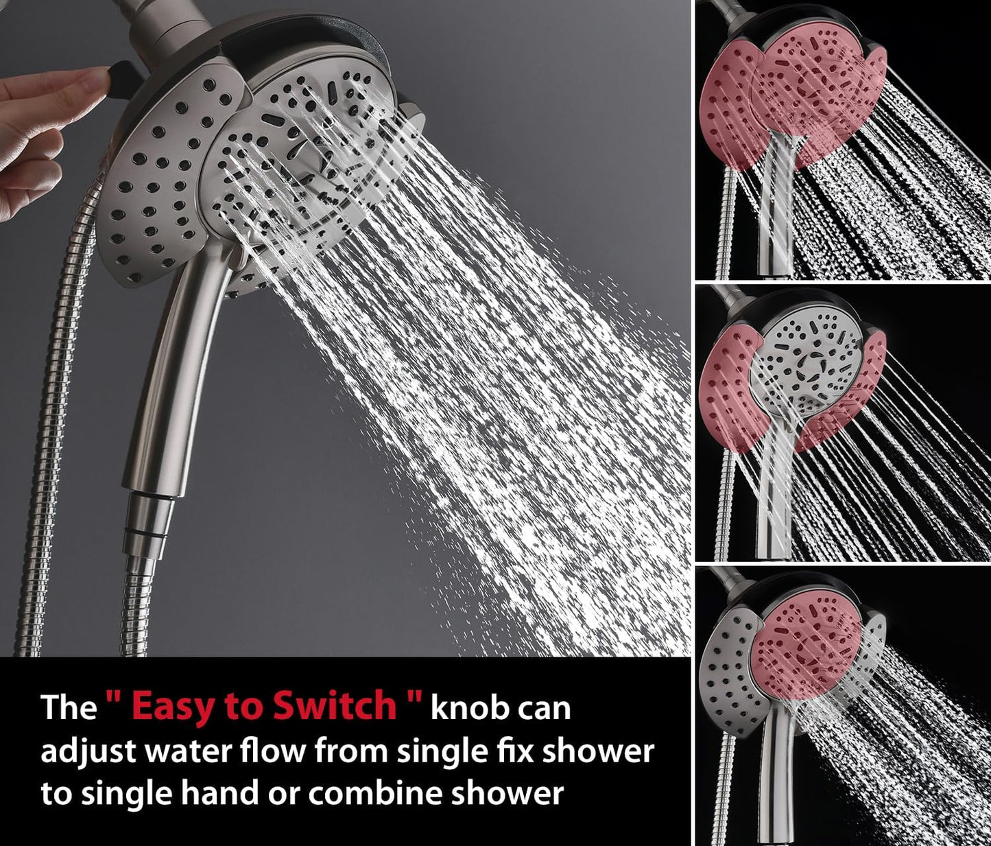 GRICH Shower Heads with Hand Held Spray: 9 Modes High Pressure Shower Head & Rain Shower Head, 2 in 1 Anti-Leak Shower Head with Hose, Height/Angle Adjustable, cUPC Certification Approved