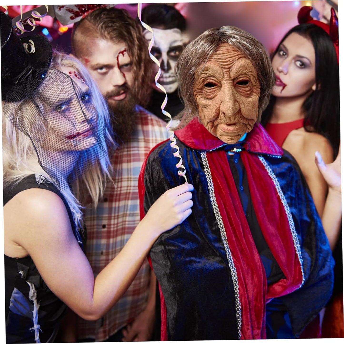 Old Lady Mask Realistic Latex Halloween Old Woman Mask with Short Hair Creepy Accessory for Halloween Costume Party.
