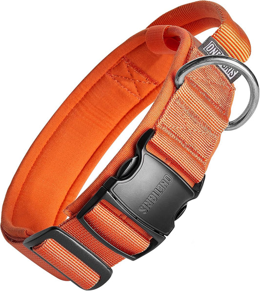 OneTigris Tactical Dog Collars with Handle,Military Dog Collar for Large Dog,Adjustable Nylon Collar German Shepherd Collar with Heavy Duty Metal Buckle for Dog Training and Walking (M, Orange)