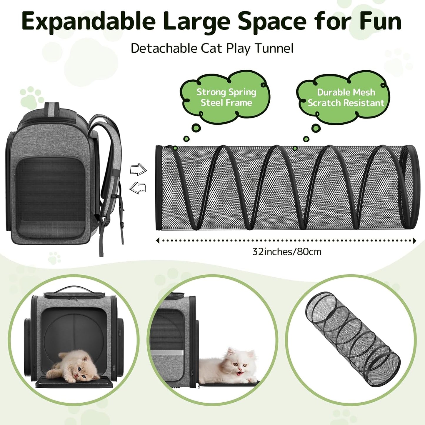 Cat Carrier Backpacks Pawtners Expandable Cat Backpack with Breathable Mesh, Pet Carrier Backpack for Cats Small Dogs Puppies Up to 25 LBS, Dog Carrier Backpack for Travel Hiking Camping Outdoor